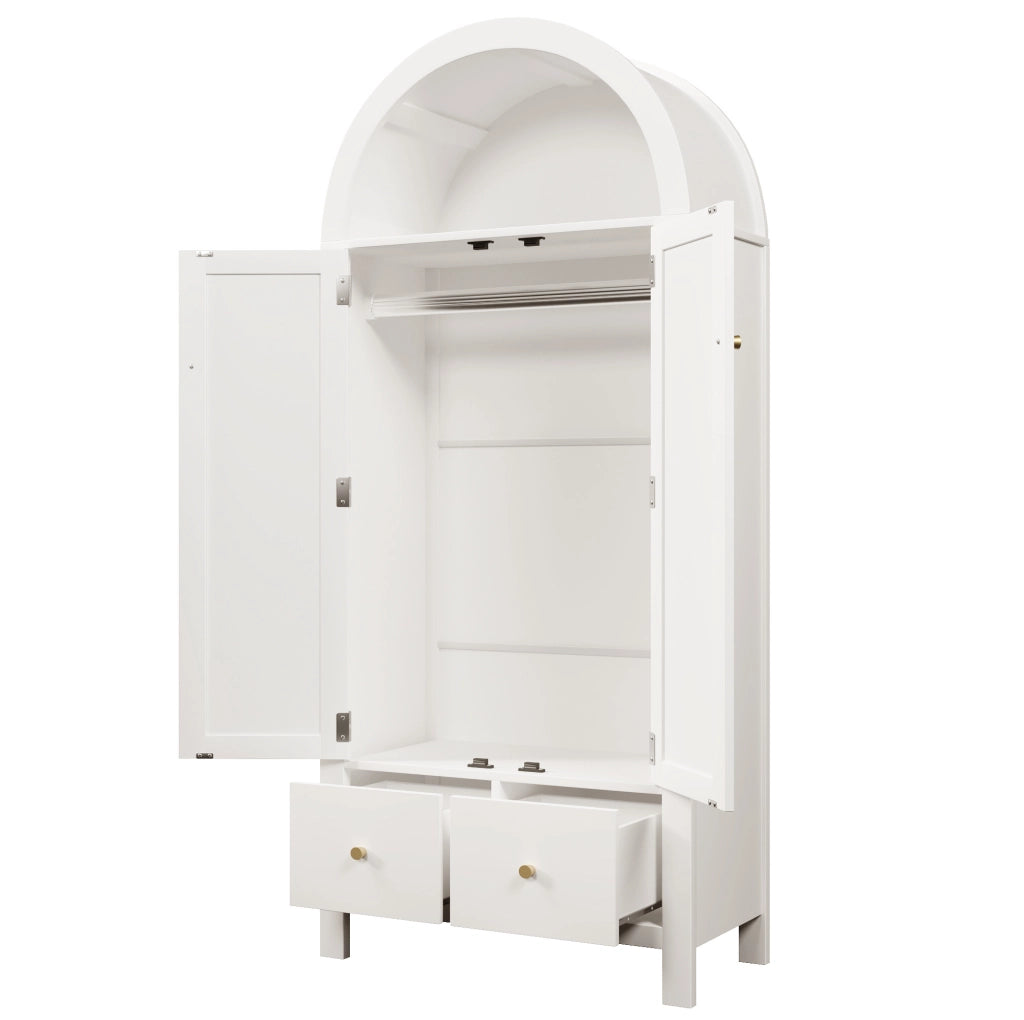 Armadio guardaroba 181x78x45 cm in MDF e metallo; bianco; 2 cassetti; asta appendiabiti