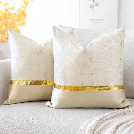 Set di cuscini da letto a geometria d'oro con stecche in pizzo - 45 x 45 cm - materiale in poliestere soffice - chiusura senza cerniera - cuscini da letto con copri cuscino