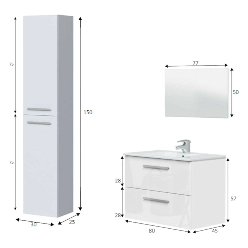 Ricadi, set Mobili Bagno Specchio Incluso, Bianco Lucido