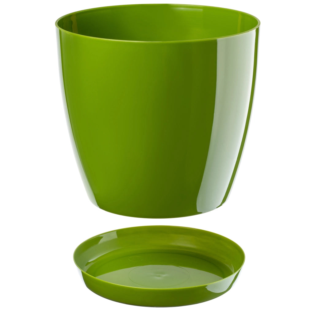Vaso da fiori KADAX con sottovaso e coperchio in plastica, 20 cm, verde.