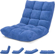 Sedia da Pavimento, Poltrona Imbottita Regolabile in 14 Posizioni 90°-180°, Cuscino da Terra Pighevole Imbottito, Sedia Reclinabile per Relax, Yoga, Lettura (Blu)
