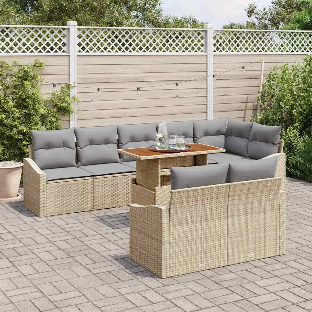 Set Divano da Giardino 9 pcs Beige Poly Rattan