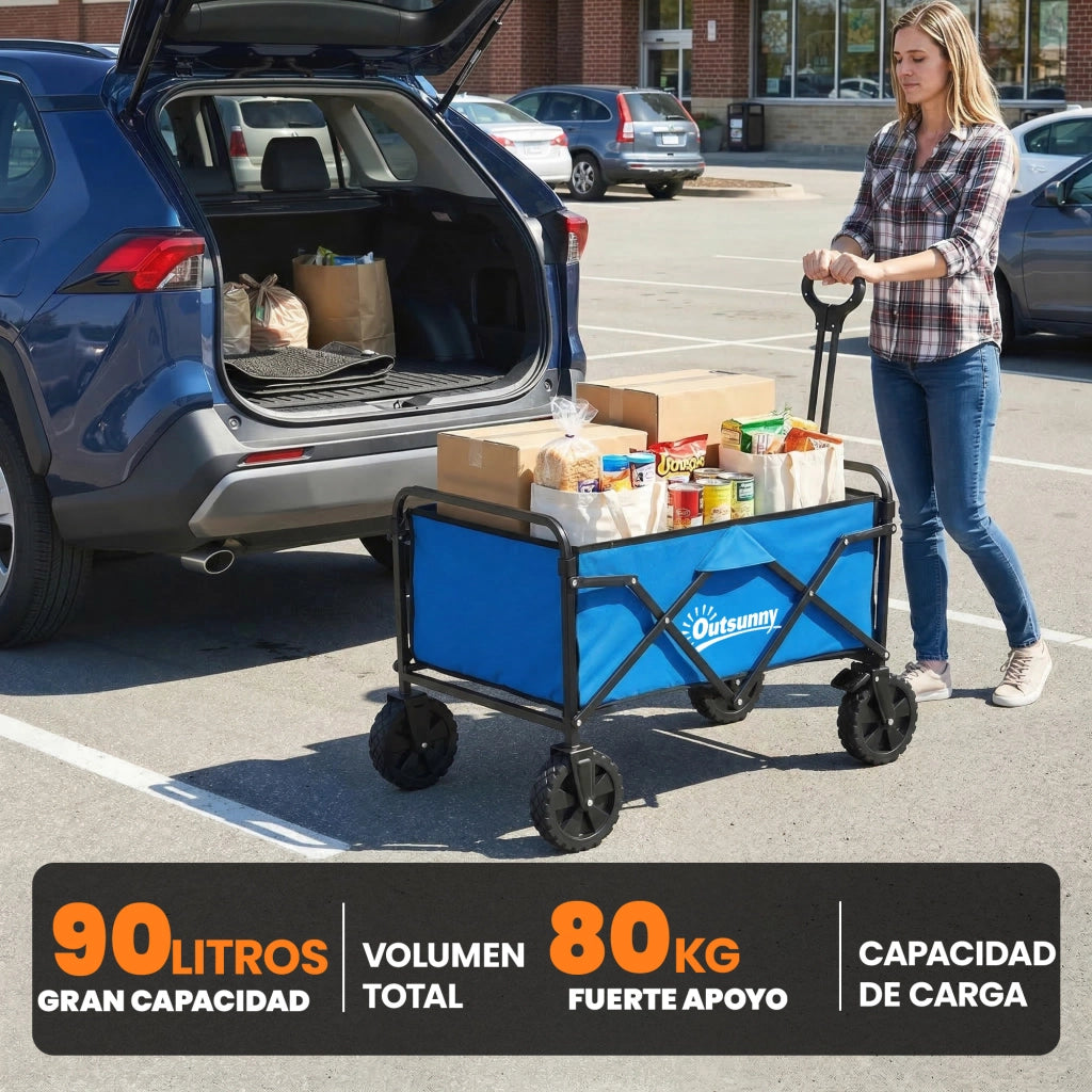 Carrello da Giardino Pieghevole con Ruote Bloccabili ¨C zephmum ¨C 85x50x99 cm Blu