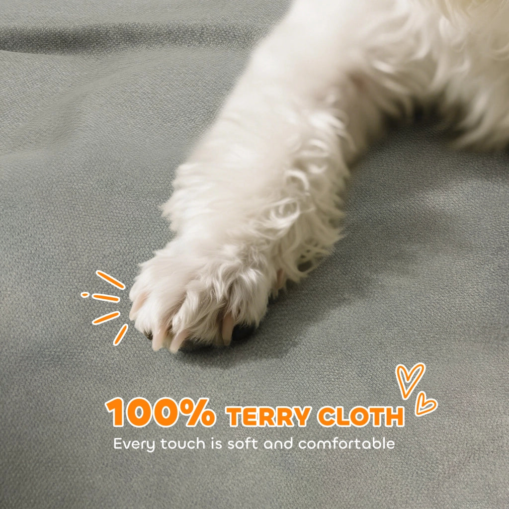 Cuccia Divano per Cani con Braccioli 66x42x28,5 cm in Tessuto French Terry Grigio