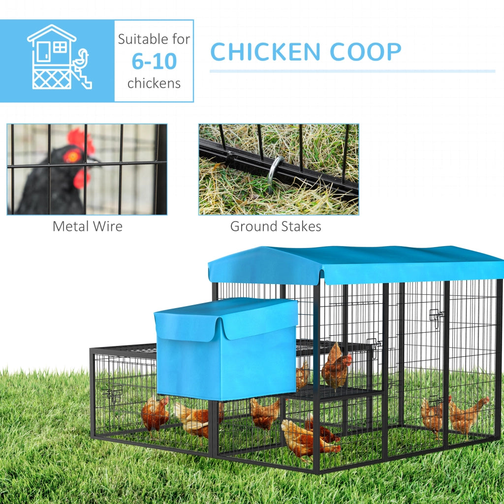 Easycomfort Pollaio da Giardino Componibile per 6-10 Galline con Gabbie in Metallo e Copertura in Poliestere, Blu
