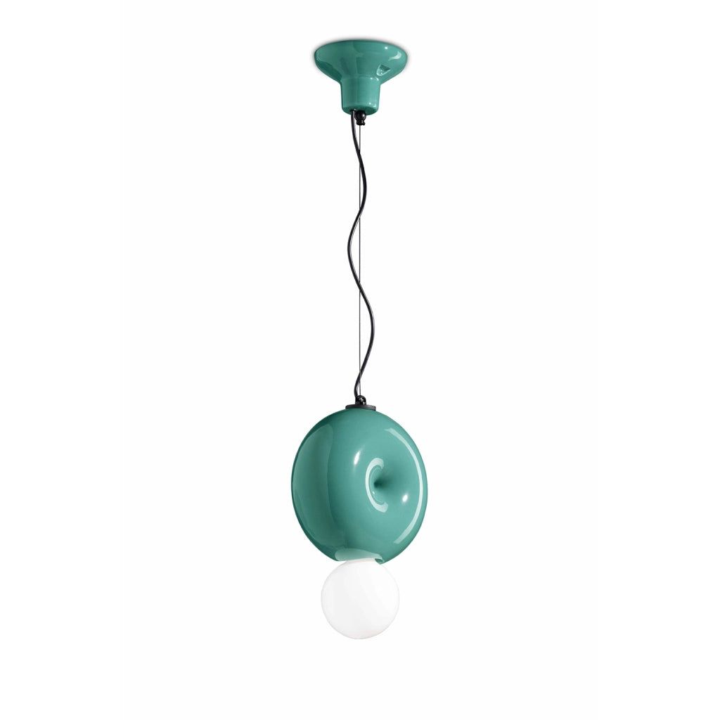 Sospensione Vintage Decò Bumbum 1 Elemento Ceramica Turchese 1 Luce E27