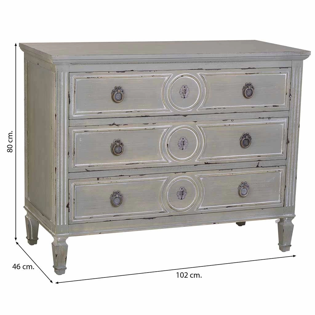 Cassettiera in legno con 3 cassetti grigio 102x46x80h cm