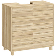 Mobile Bagno Sottolavabo con Ante a Listelli e Ripiano Regolabile ¨C Zephmum ¨C Bianco 60x30x