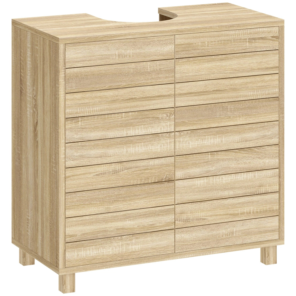 Mobile Bagno Sottolavabo con Ante a Listelli e Ripiano Regolabile ¨C Zephmum ¨C Bianco 60x30x