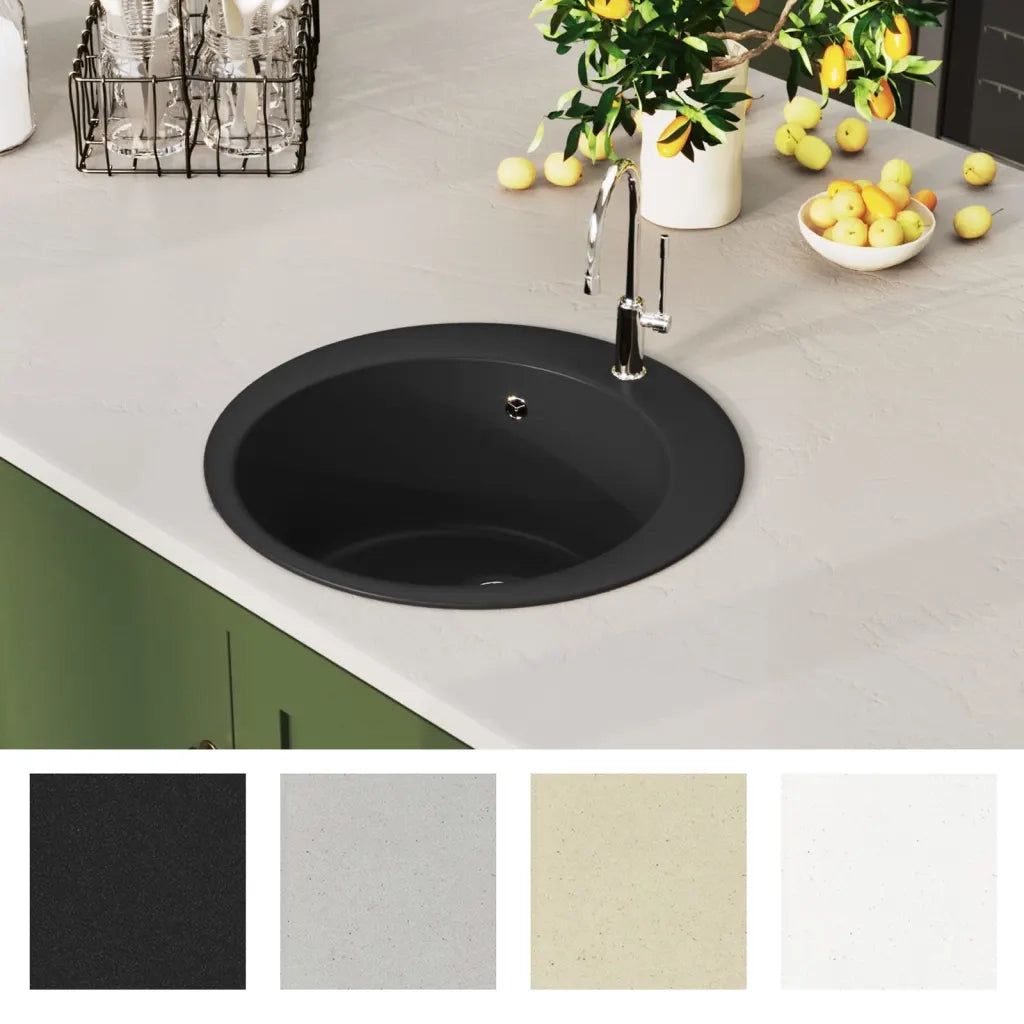 Lavello da Cucina in Granito Vasca Singola Circolare Nero CFW2715666