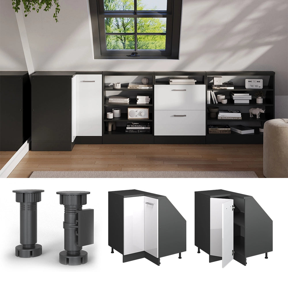 Mobile sottotetto Mobile angolare Rion Bianco lucido/Antracite 75.6 x 83.8 cm con 1 porta Vicco