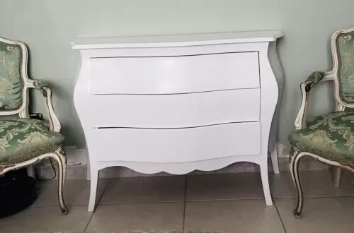 Comò 3 cassetti bombato shabby legno bianco opaco 116x42x85 (1020) - Mobili 2G