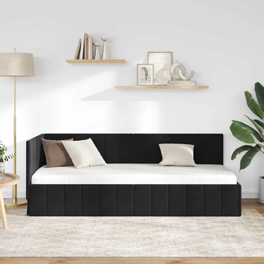 Letto singolo | Letto per adulti | Cornice del letto ad angolo Nero 80 cm x 200 cm Velluto