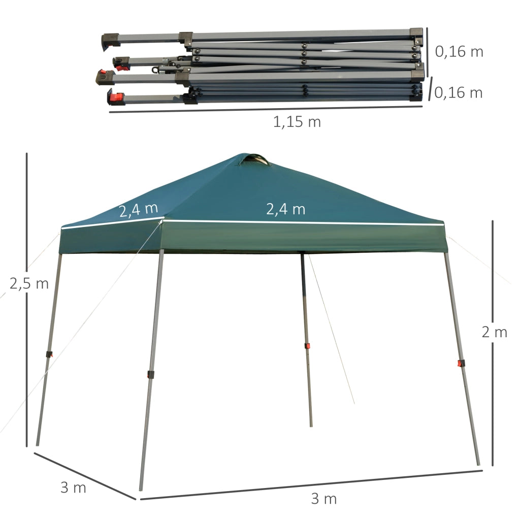 Gazebo da Giardino Pieghevole ¨C zephmum ¨C Verde Acciaio 3x3m
