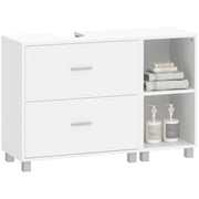 Mobile Sottolavabo Bagno con 2 Cassetti e Ripiani Aperti, in Legno, 90x30x60 cm, Bianco
