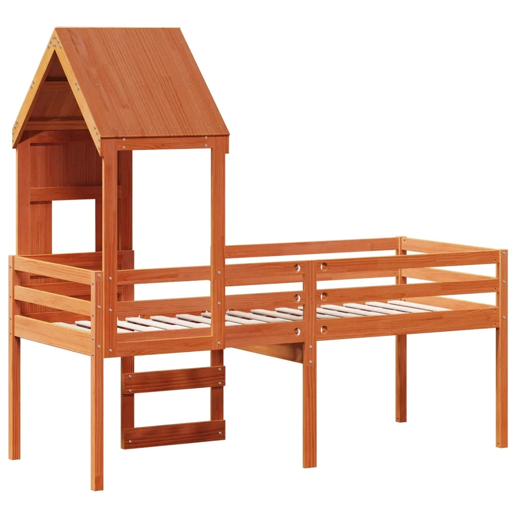 Letto singolo | Letto per adulti | Letto a Soppalco con Tetto Cera 80x200 cm in Legno di Pino