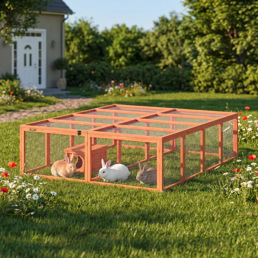 Gabbia per conigli in legno con 2 porte ¨C Minimal ¨C 180x150x48 cm arancione