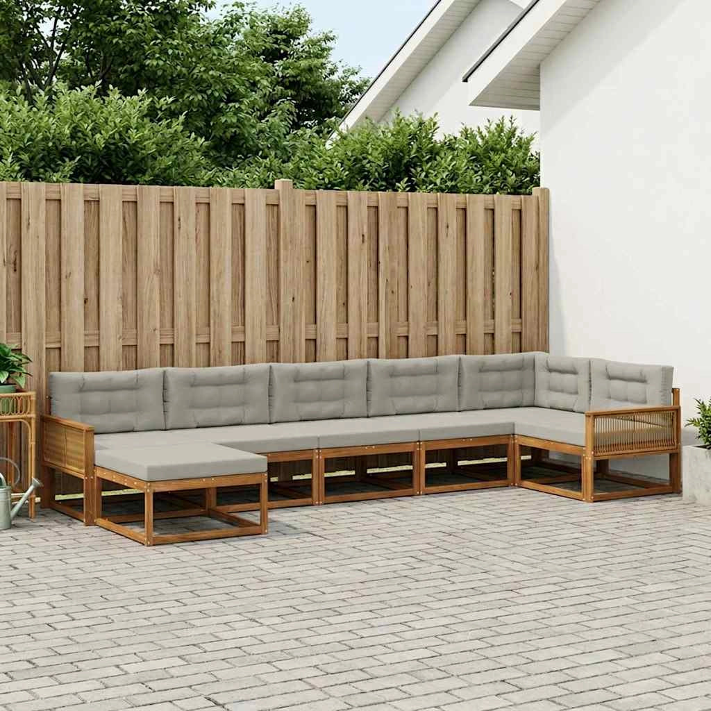 Set di divani da esterno 7 pz Naturale e Grigio Chiaro 3382749