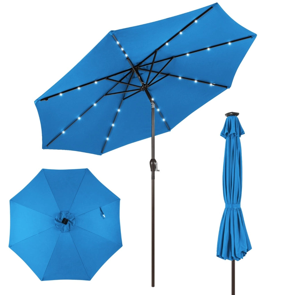 Ombrellone con luci LED da giardino in ferro ?300cm Parasole da esterno spaggia Azzurro-Ombrelloni