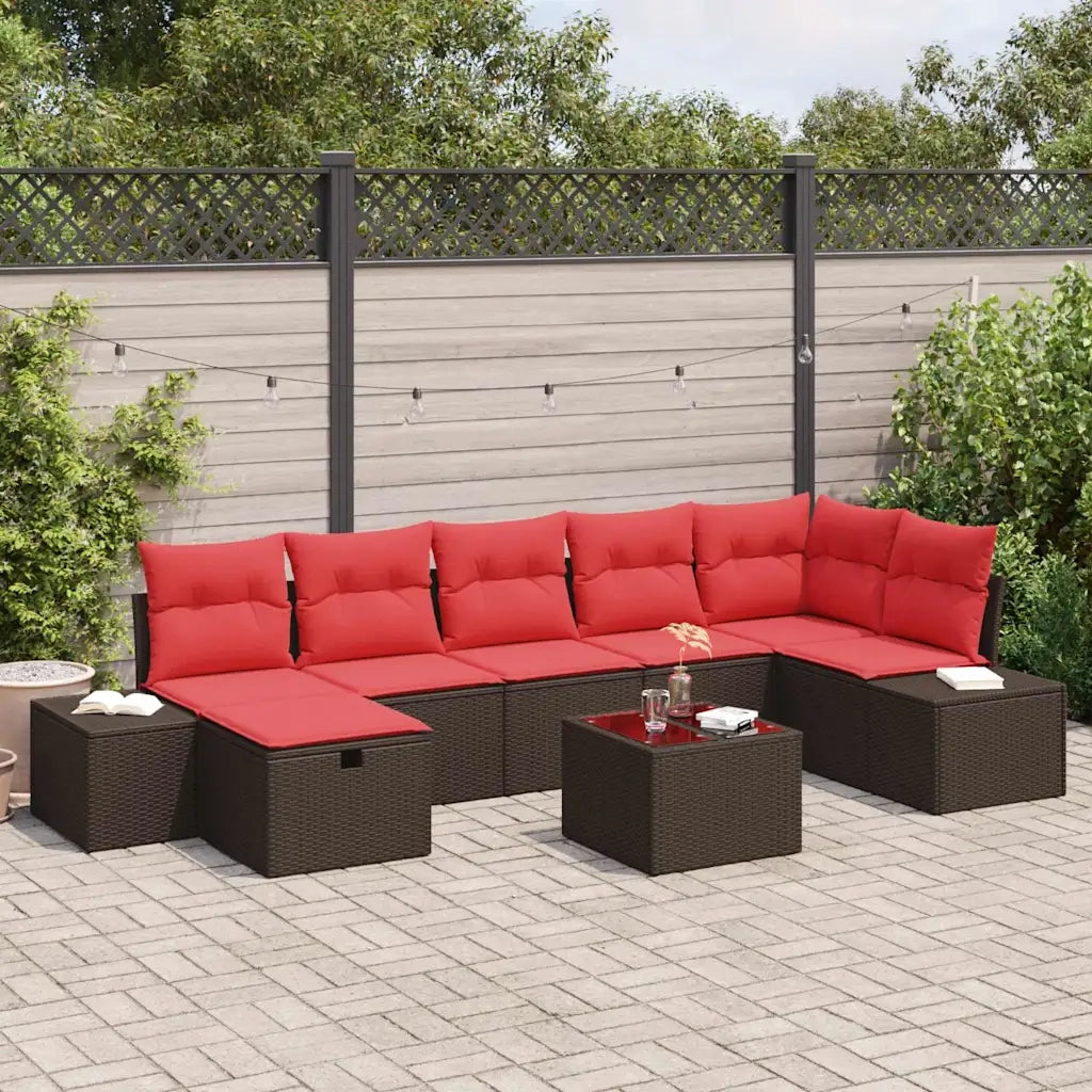 Set Divano da Giardino con cuscino 8 pcs Marrone polyrattan