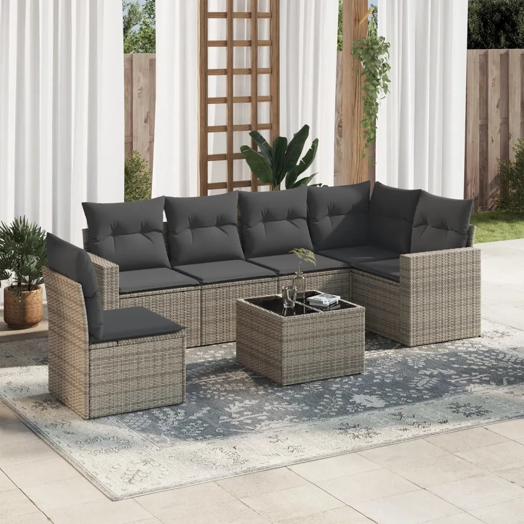 Set Divani da Giardino 7 pz con Cuscini Grigio in Polyrattan 3219030