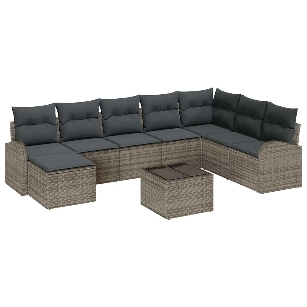 Set Divano da Giardino con cuscino 9 pcs Grigio Poly Rattan 3346169