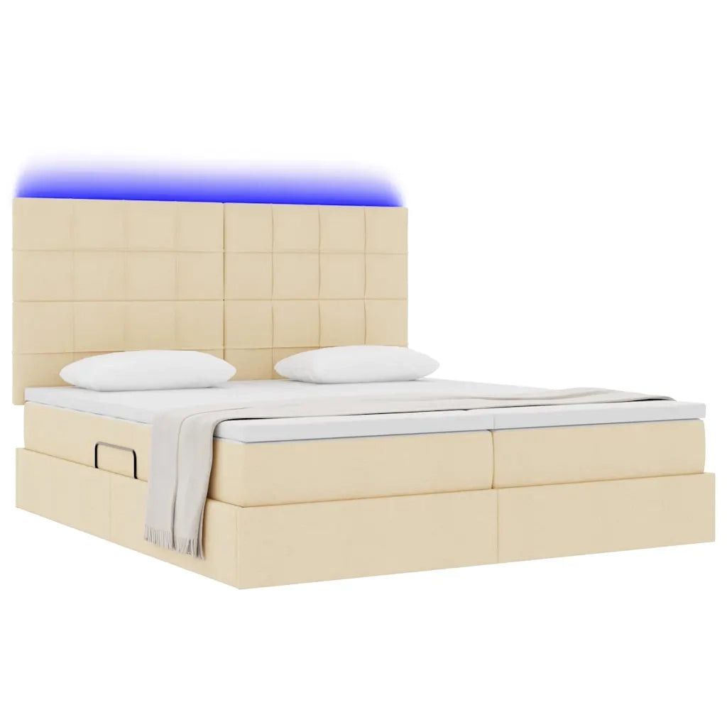 Letto con luci a strisce a LED Crema 180 x 200 cm Tessuto