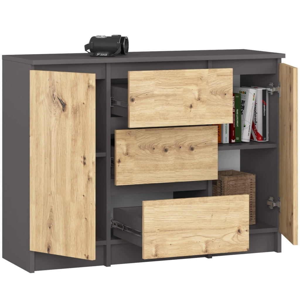 Cassettiera AKORD K100 Grigio Grafite 101 cm 2 ante 3 cassetti inserto frontale Quercia Artigiana 101x35x76 cm