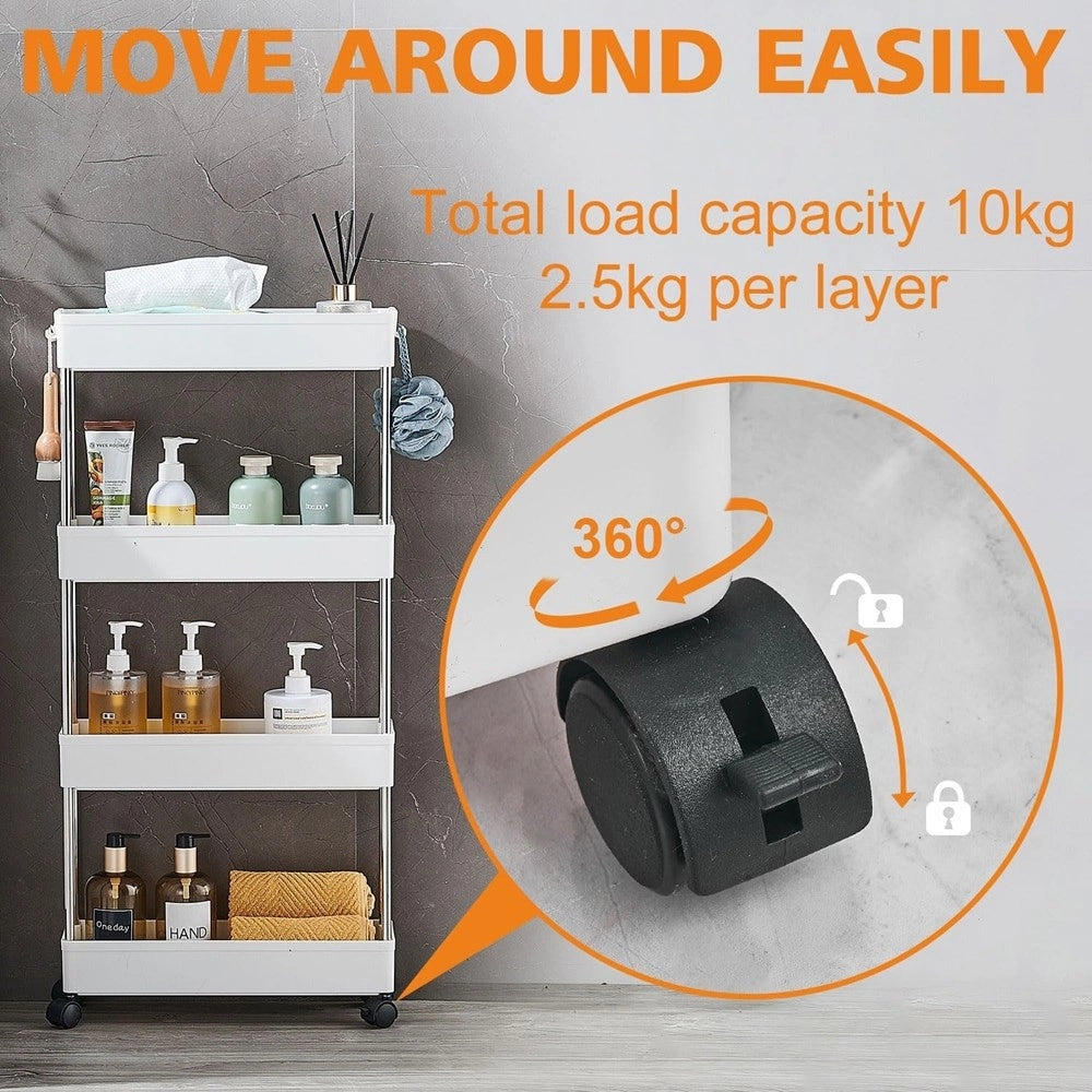 Trade Shop - Carrello Portaoggetti 4 Livelli Salvaspazio A 4 Ruote Scaffale Per Cucina Bagno -
