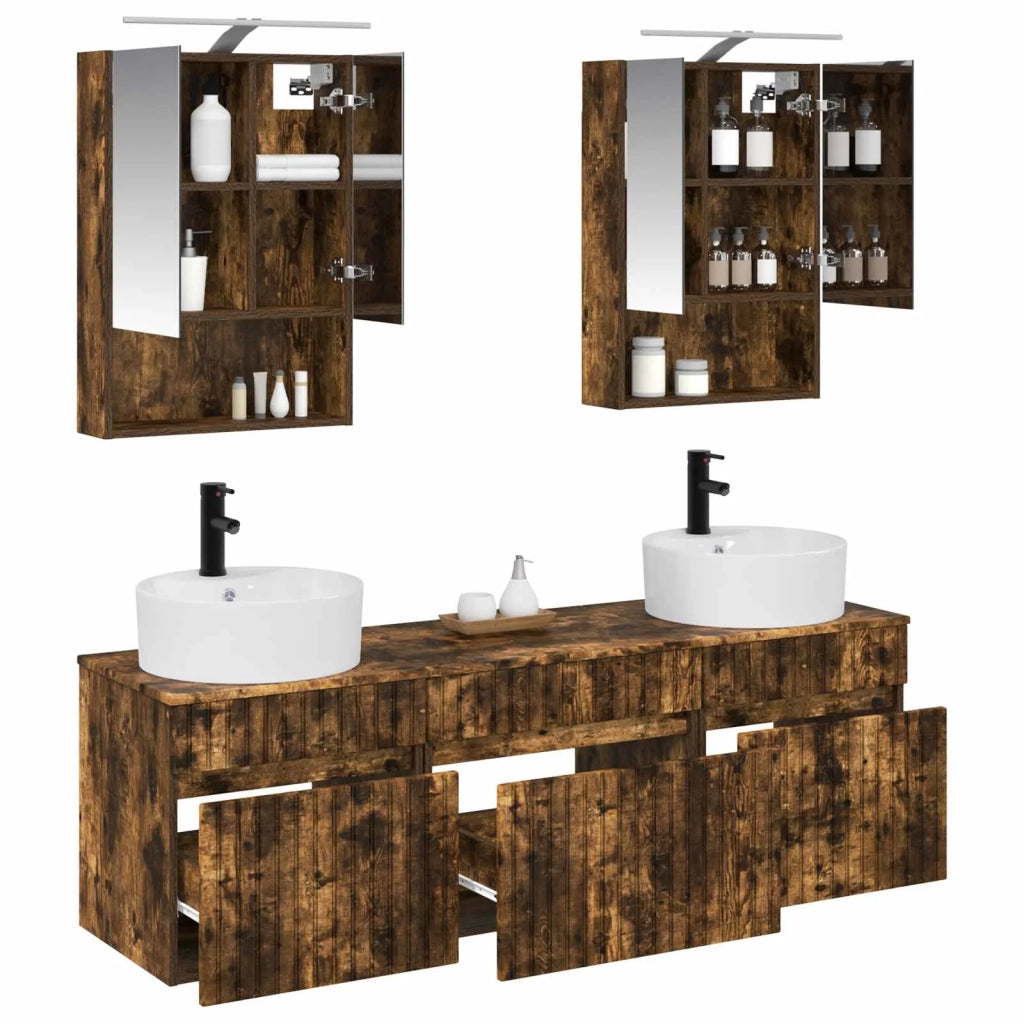 Set di Armadi da Bagno 5 pcs Rovere Fumo 50 x 14,5 x 70 cm 3406603