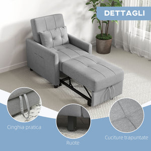 Poltrona Letto Reclinabile con Cuscino Extra 69x82x85cm Grigio Chiaro