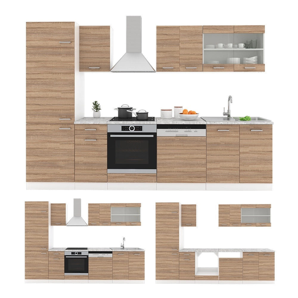 Cucina componibile R-Line Sonoma/Bianco 300 cm, PL Marmo Vicco