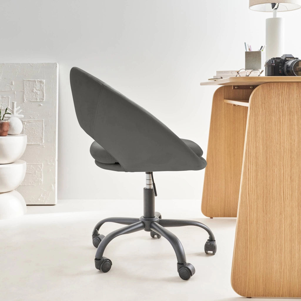 Sedia da ufficio con rotelle in velluto, grigio