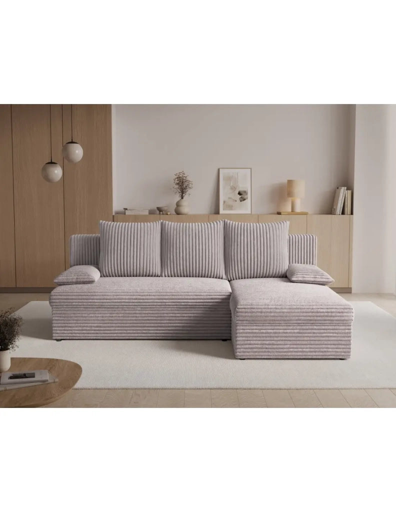 Divano ad angolo Grigio 3 posti 3 posti con contenitore 206x90x146cm GINA