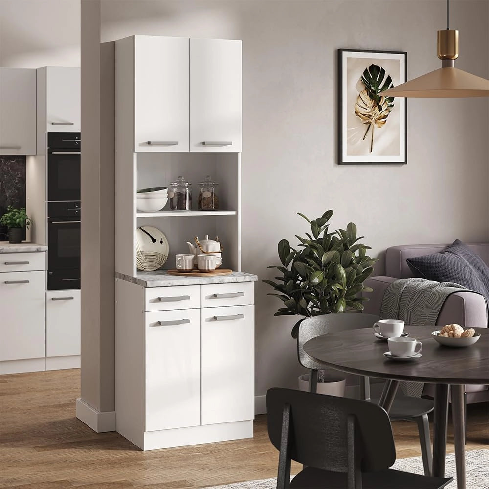 Cucine componibili piccole R-Line, Bianco lucido, 60 cm, PL Marmo, utilizzabile per combinazioni modulari in composizioni cucina