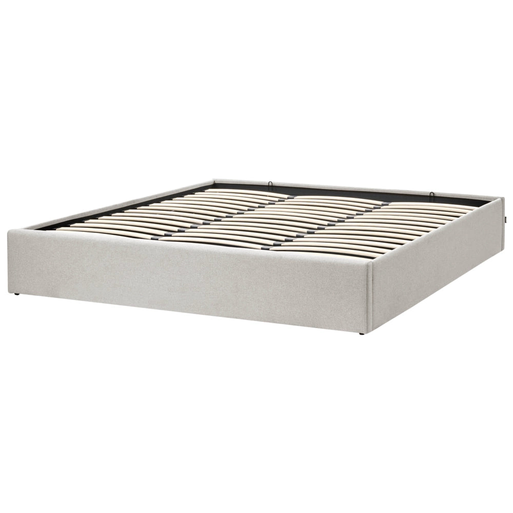 Letto matrimoniale con contenitore in tessuto grigio chiaro 180 x 200 cm portaoggetti stile moderno