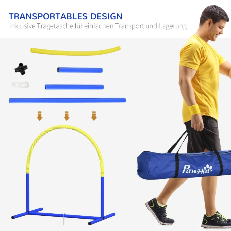 Giochi da arrampicata set agility per cani con 4 archi e borsa da trasporto in ABS blu 88 × 64 × 95 cm
