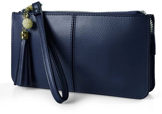 Portafoglio per donne, portamonete di pelle vera con tasche per carte e cinturino per iPhone 8 Plus, blu mare