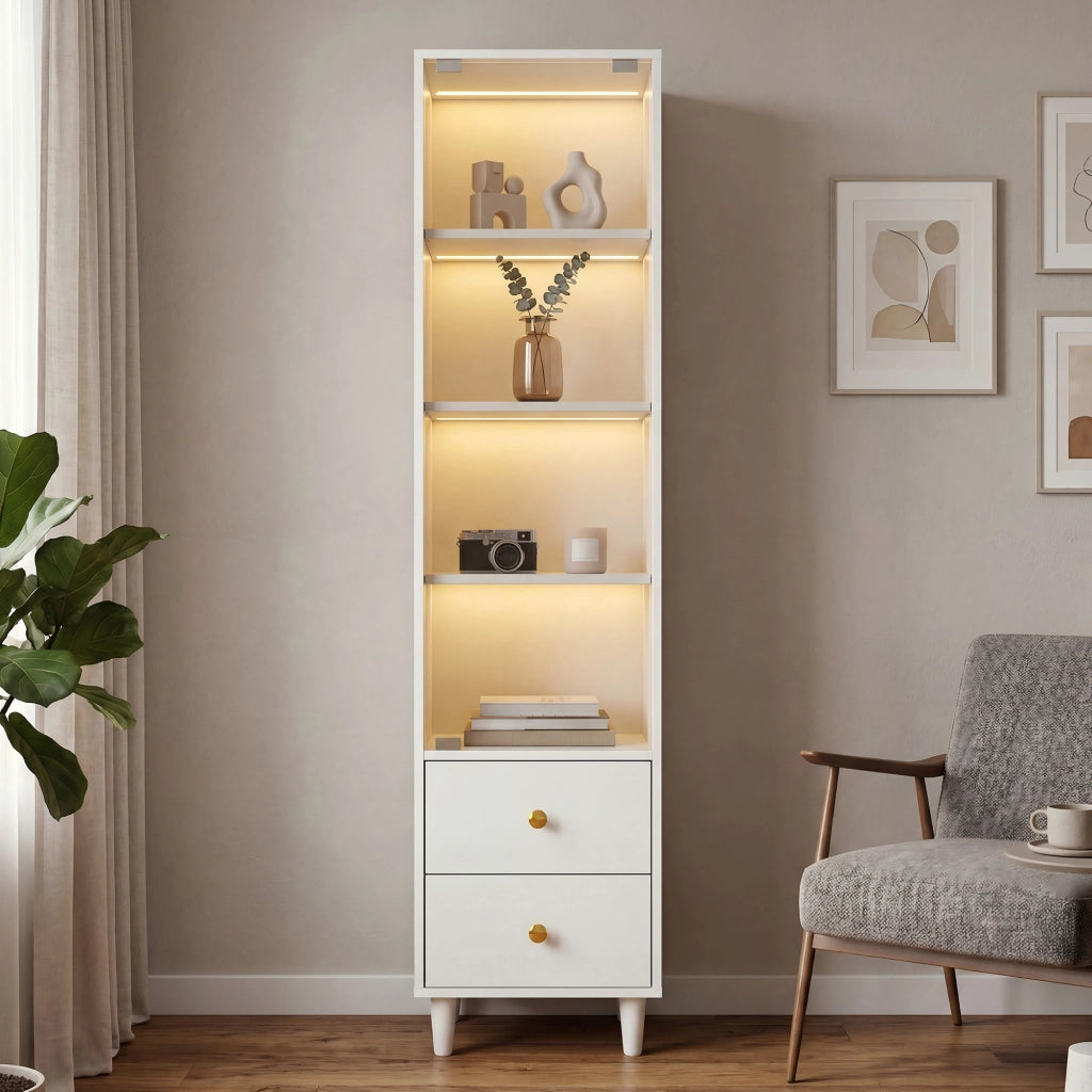 VETRINETTA con illuminazione LED 165x40x35 cm MDF e vetro bianco