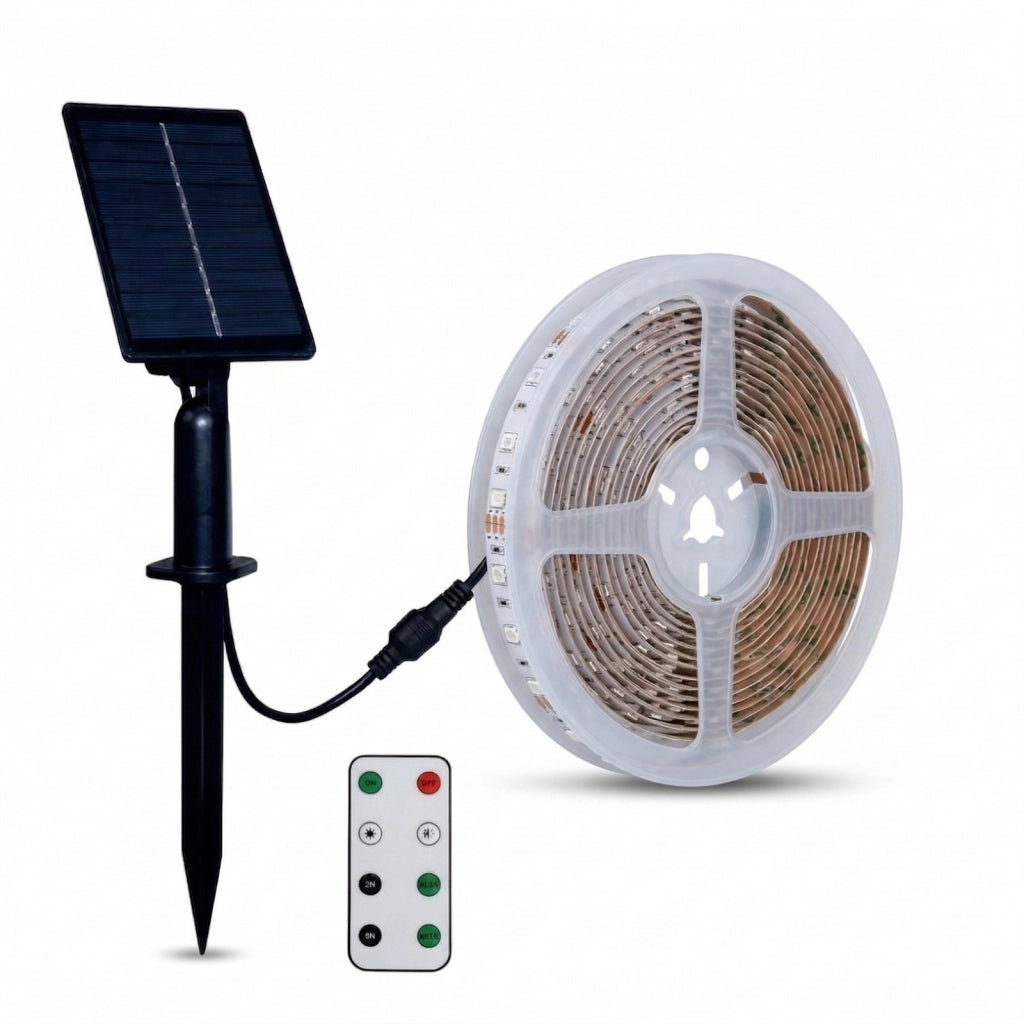 STRISCIA LED SOLARE RGB 5 METRI CON TELECOMANDO MULTICOLORE RGB ESTERNO ET-31610
