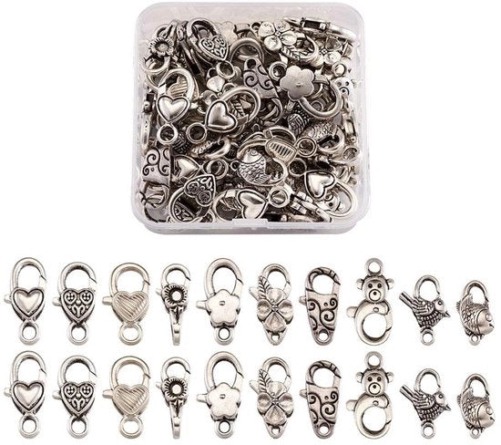Connettori a forma di granchio 60 pezzi - Connettori a forma di granchio in argento antico - Per creare gioielli - Stili misti - Per gioielli artigianali