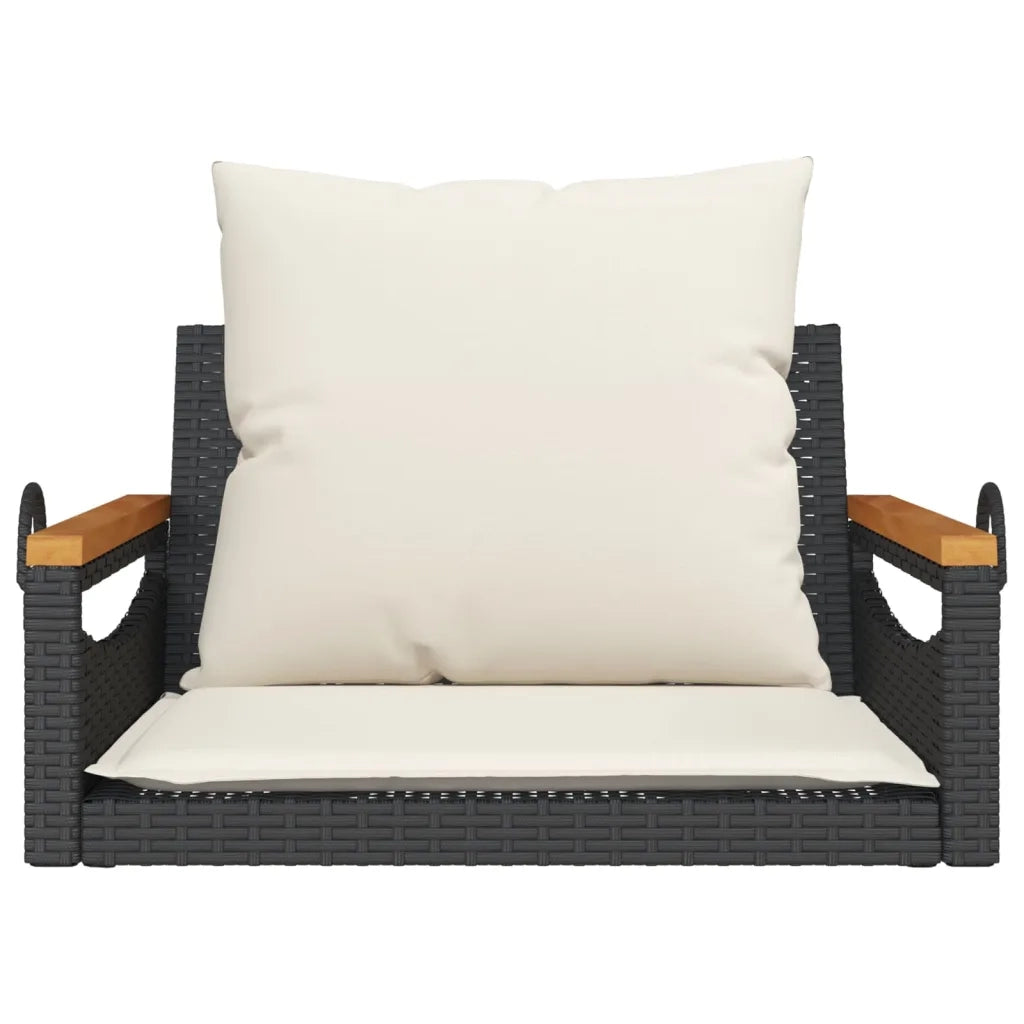 Panchina a Dondolo con Cuscini Nera 63x62x40 cm in Polyrattan 368164