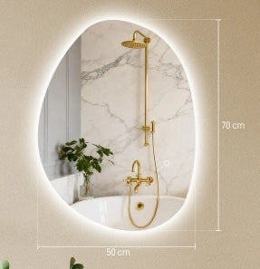 Specchio da bagno asimmetrico con luce regolabile e antiappannamento