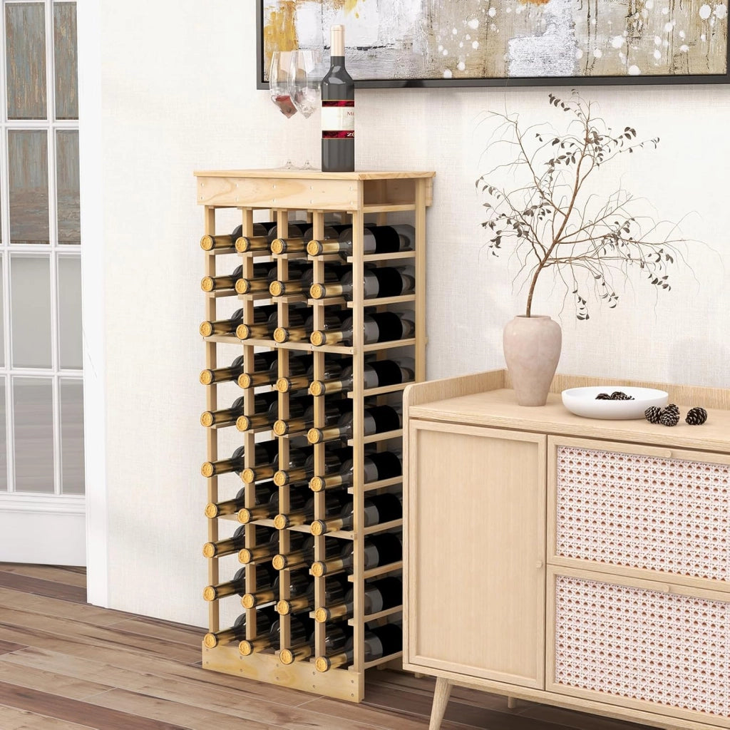 Portabottiglie di Vino, Scaffale per 40 Bottiglie di Vino in Legno di Pino, Cantinetta Porta Vino, 113 x 47 x 28 cm (Senza Traversa)