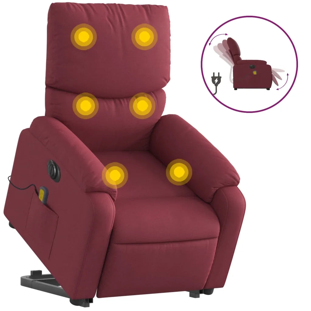 Poltrona Alzapersona Massaggiante Elettrica Rosso Vino Tessuto 3204863