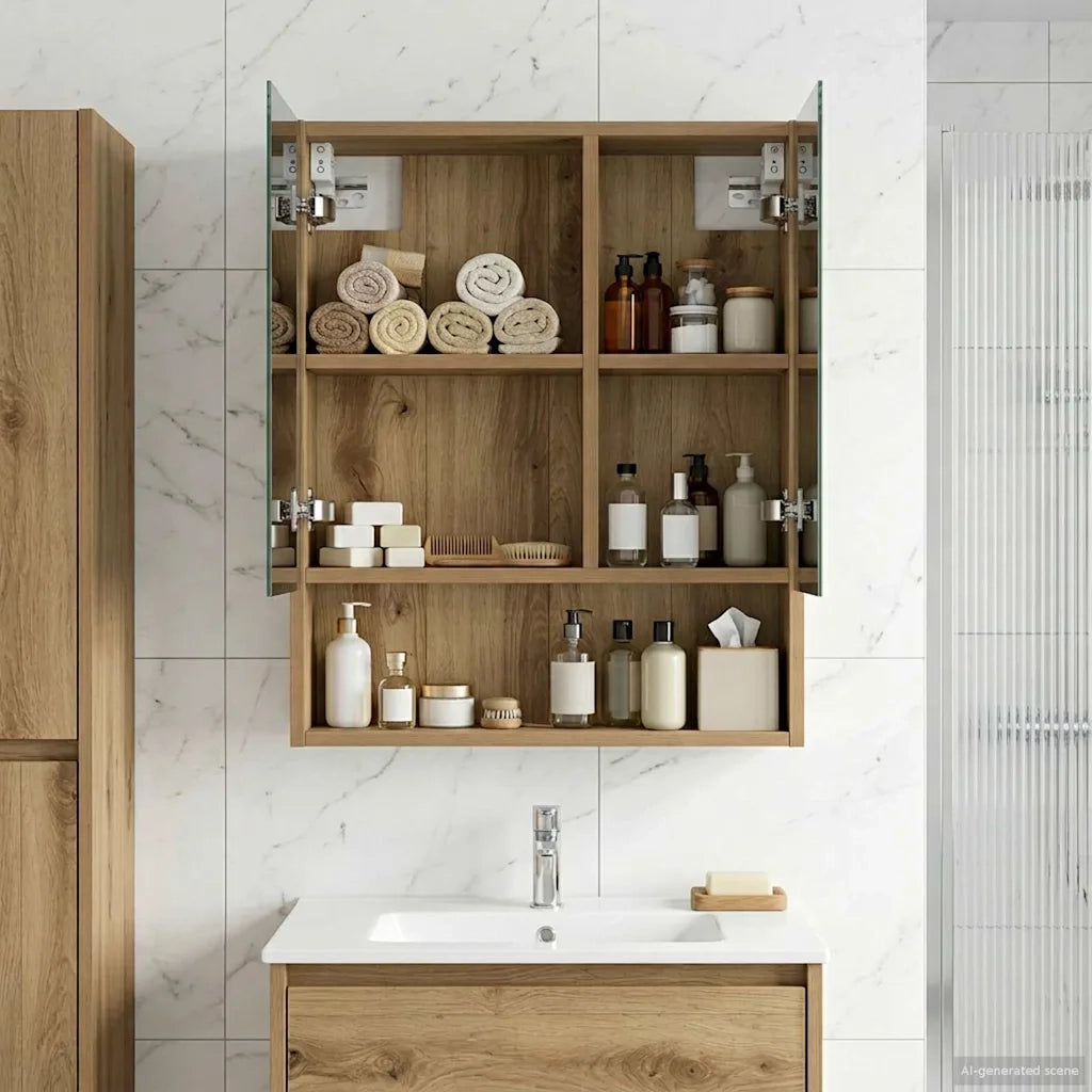 Mobiletto per specchio da bagno con porta Rovere Artigianale