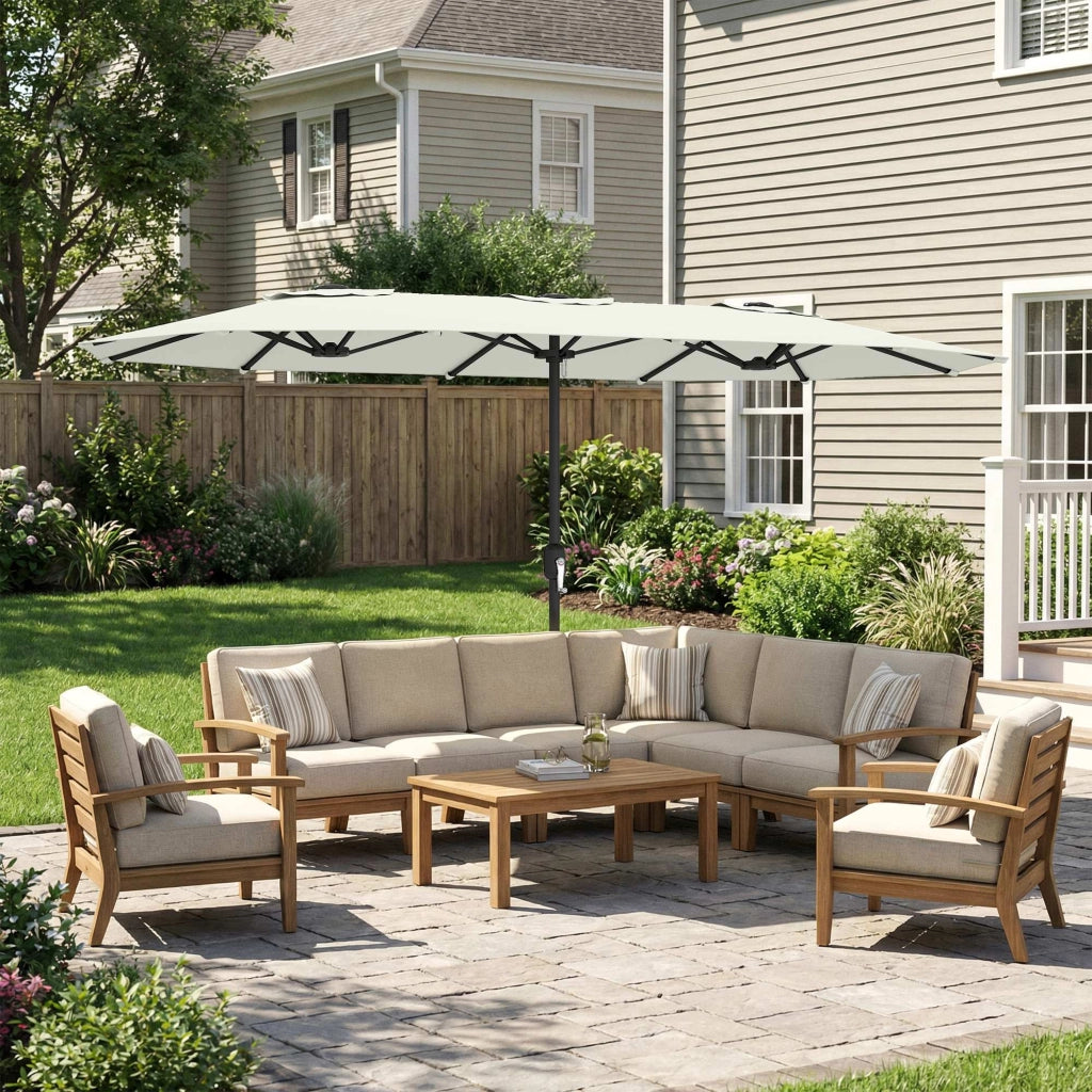 Ombrellone da giardino esterno 4.6 m con manovella e protezione UV50+, custodia ¨C zephmum ¨C crema