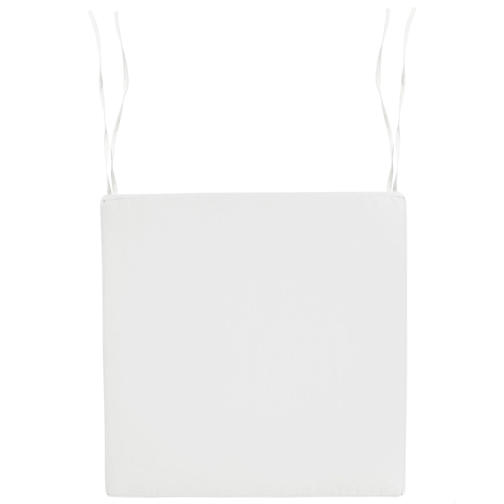 Set da pranzo da giardino con tavolo chiaro in legno di acacia certificato e 8 sedie con cuscini bianco sporco, stile rustico da esterno