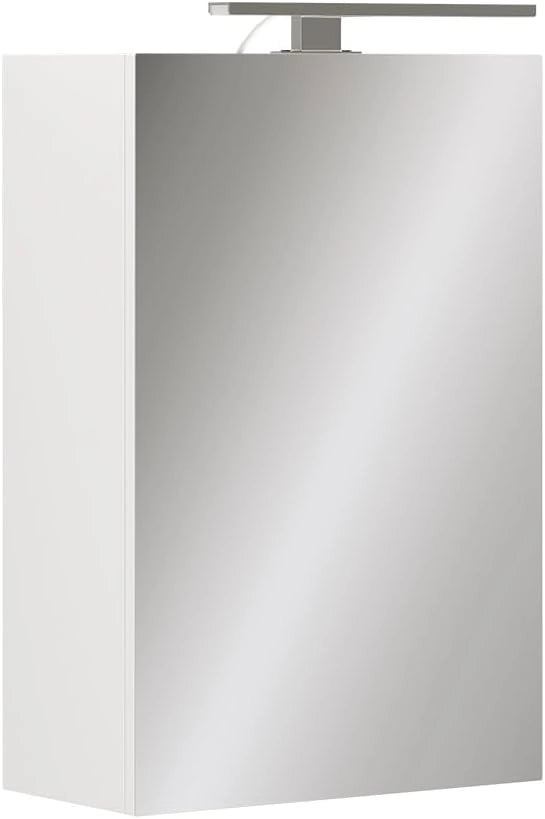 Mobile a specchio per il bagno Lavio, Bianco, 40 x 60 cm con illuminazione a LED, con ripiano integrato e illuminazione a LED