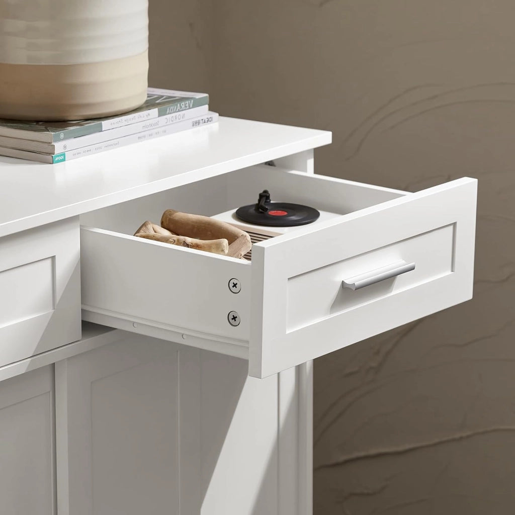 Credenza con ante scorrevoli, Mobile da cucina, Armadio da soggiorno, Buffet Bianco 80x40x85cm FSB84-W